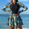 Seperate Two-Piece Women's Long Sleeve Zipper Surf Dress Style Swimsuit Sport Sunscreen Swimming Costume Female Clothing
