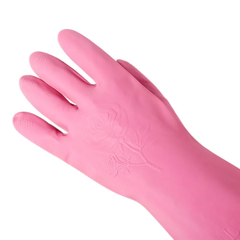 Home Pink Latex Household Gloves,Anti-Corrosion Non-Slip Reuable Household Gloves Dishwashing Gloves