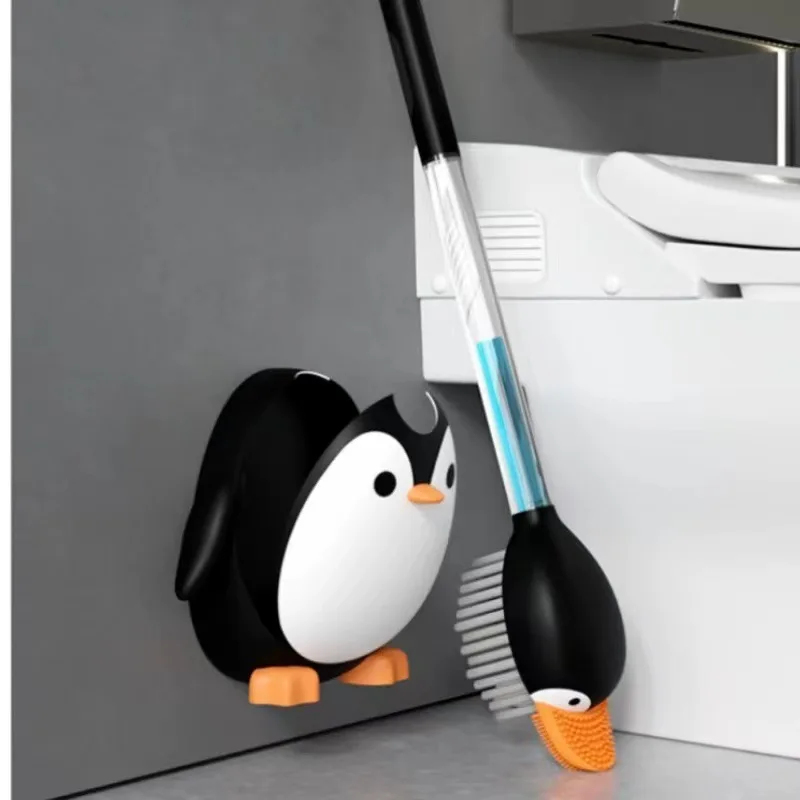 Penguin Shape Silicone Toilet Brush With Holder Soap Dispensing