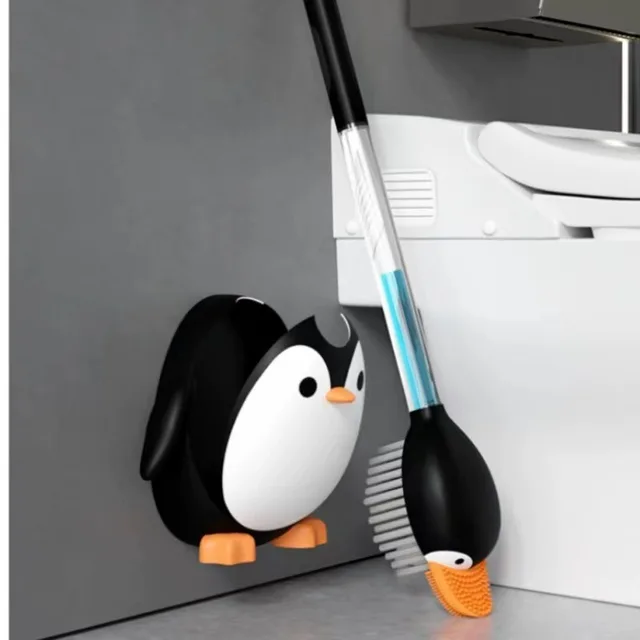 Penguin Alakú Szilikon Wc Kefe Tartó Szappanos Adagoló -Súroló Tisztító Fürdőszoba Tisztítószerszámok - Image 2