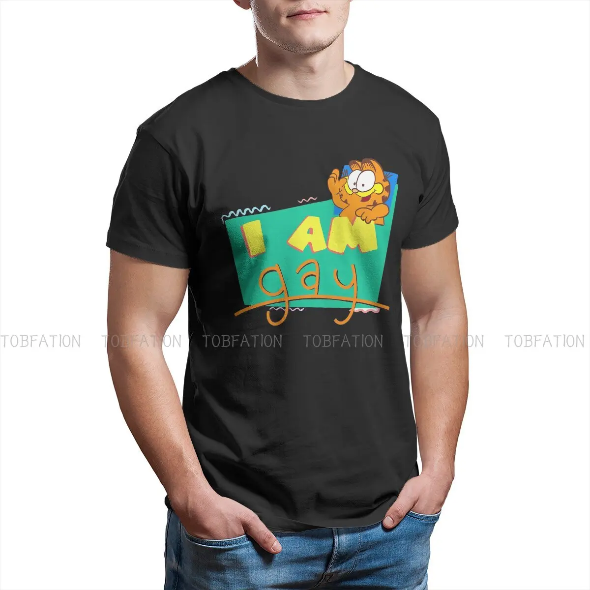 Gar Field Orange Fat Cat Polyester TShirts I Am Gay Garf Personalize Homme T Shirt New Trend Tops Size S-6XL