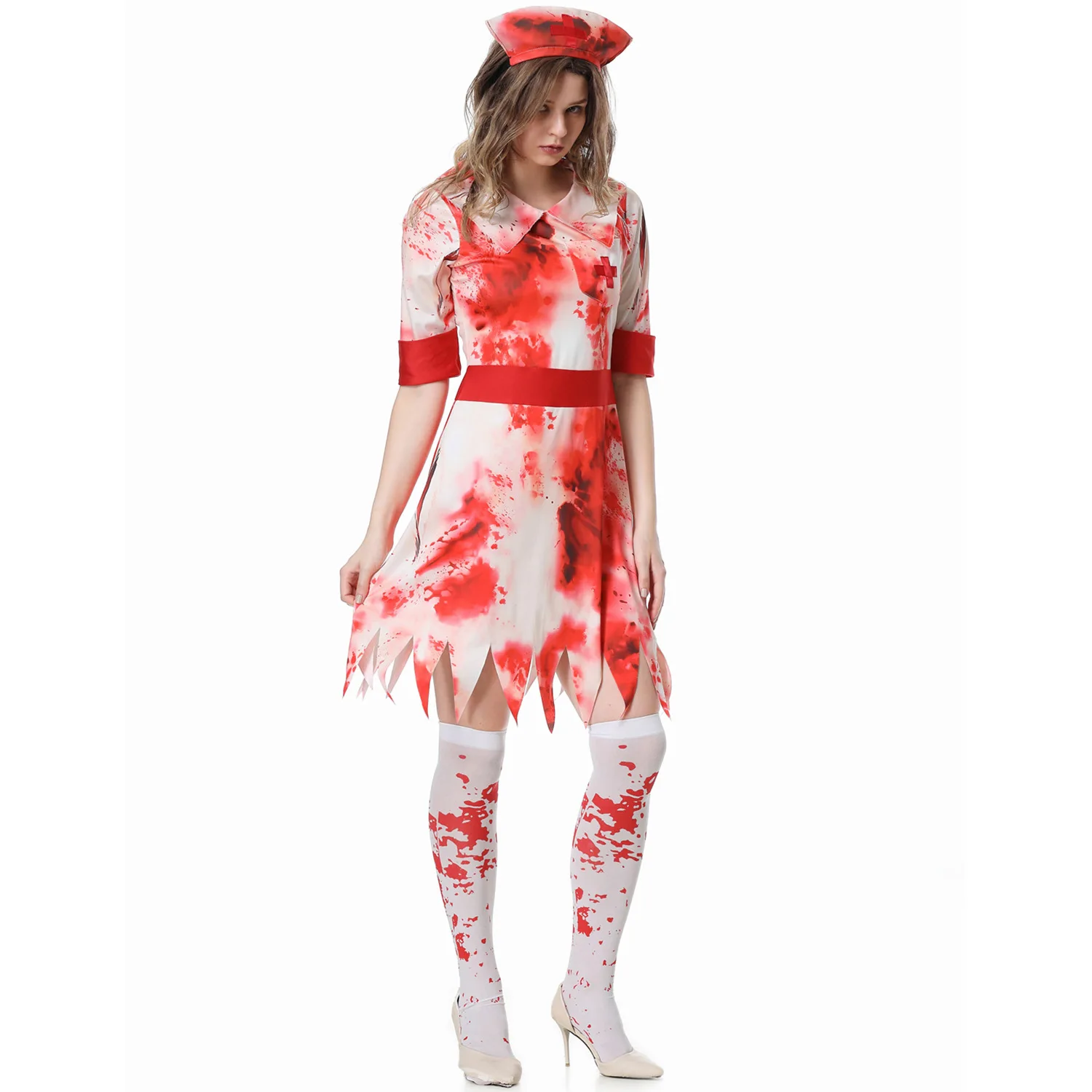 Halloween Costumes for Women Cosplay Nurse Dress Student Uniforms Queen Skirt Ladies Bloodstained Silk Stockings Ghost Vampire