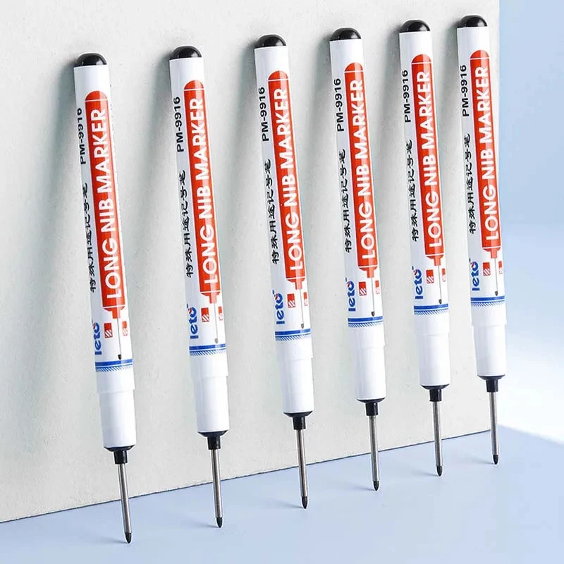 Multi-Purpose Deep Hole Marker Pens with Extended Tip for Bathroom and Woodworking - Available in Red, Black, Blue, and White Ink