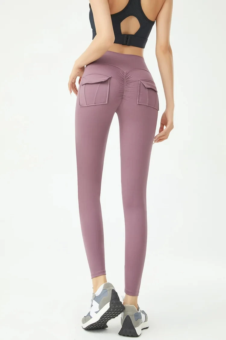 Women's Cargo Wind Fitness Pants – High Waist Stretch Yoga Leggings with Pockets