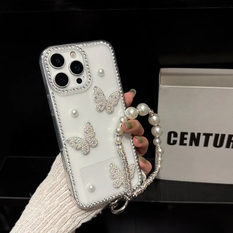Pearl Butterfly Diamond Clear Soft Phone Case