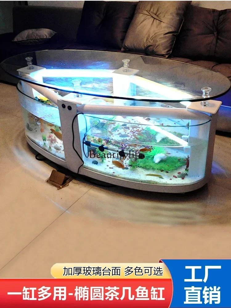 2988-91eb1f.jpg Mesa de centro pecera ovalada, sala de estar, acuario ecológico de vidrio