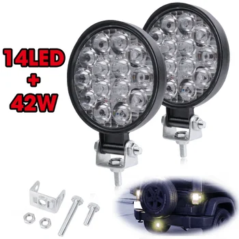 Auto LED Rotondo 42W 14LED Luce di lavoro Auto Fendinebbia anteriore 12V 24V Faro per camion SUV Trattore Fuoristrada Ad alta luminosità