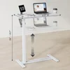 Medical Adjustable Overbed Bedside Table with Wheels Pneumatic Mobile Standing Laptop Desk Rolling Computer Cart 1