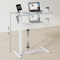 Medical Adjustable Overbed Bedside Table with Wheels Pneumatic Mobile Standing Laptop Desk Rolling Computer Cart 1