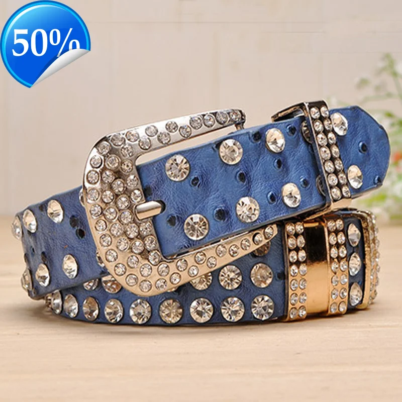 

2.6CM New Fashion Rhinestone belts for women Luxury Designer PU leather belt High Quality Cow second layer skin strap female