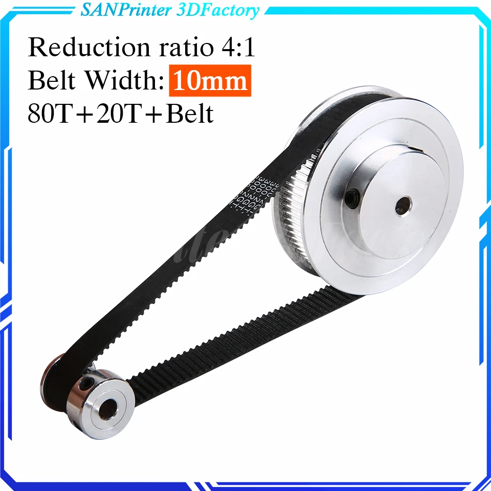 

GT2 Timing Belt Pulley 80teeth 20teeth 5mm/8mm/10mm/12mm Reduction 4:1/1:4 belt width 10mm 20T:80T for 3D printer accessories