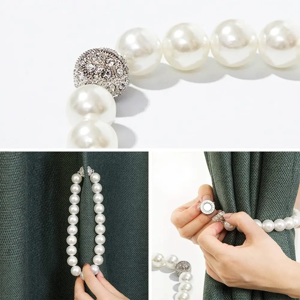 2pcs Fashion Magnetic Curtain Buckles Elegant Imitation Pearl Jewelry Buckles for Bedroom and Living Room Home Decor