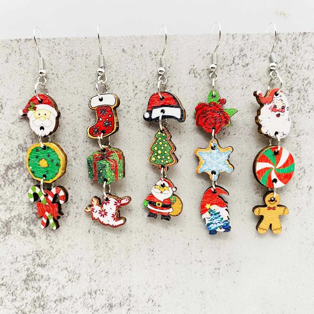 

New Halloween Christmas Wooden Earrings Bat Ghost Santa Claus Christmas Socks Pumpkin Drop Earring for Women Gifts Jewelry