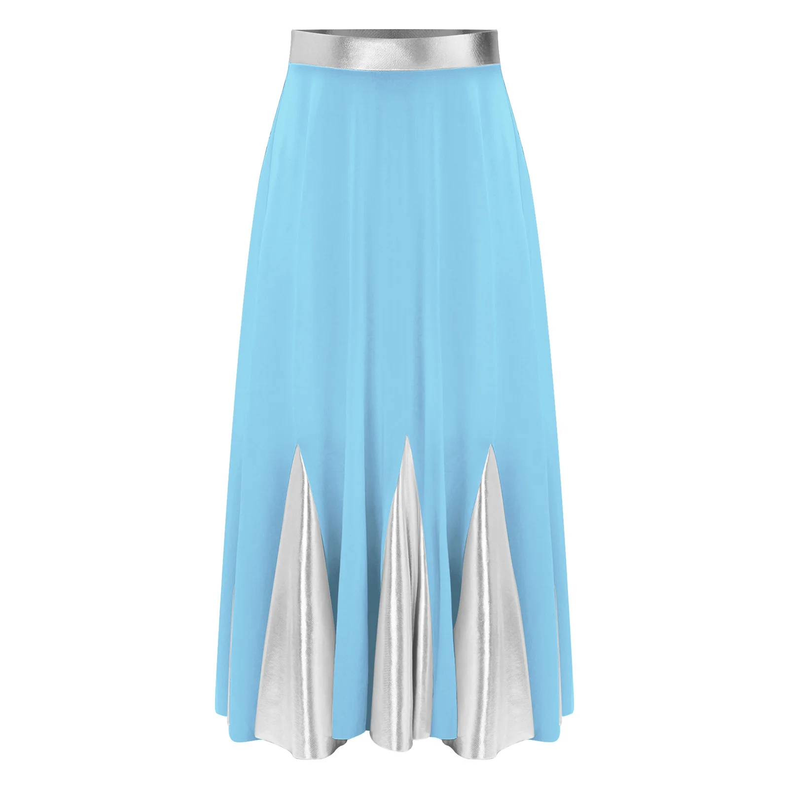 TiaoBug Kids Girls Liturgical Lyrical Dance Skirt Performance Costume Metallic Contrast Color Dancewear for Choir Performance