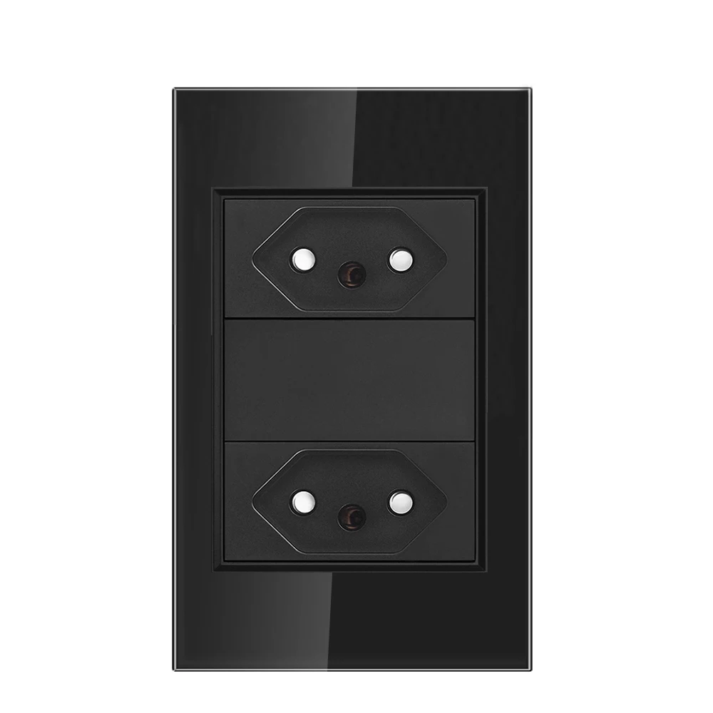 Wall Socket VISWE Brazil Standard 10a 20a 118*72mm Tempered Glass Panel 2 gang BR