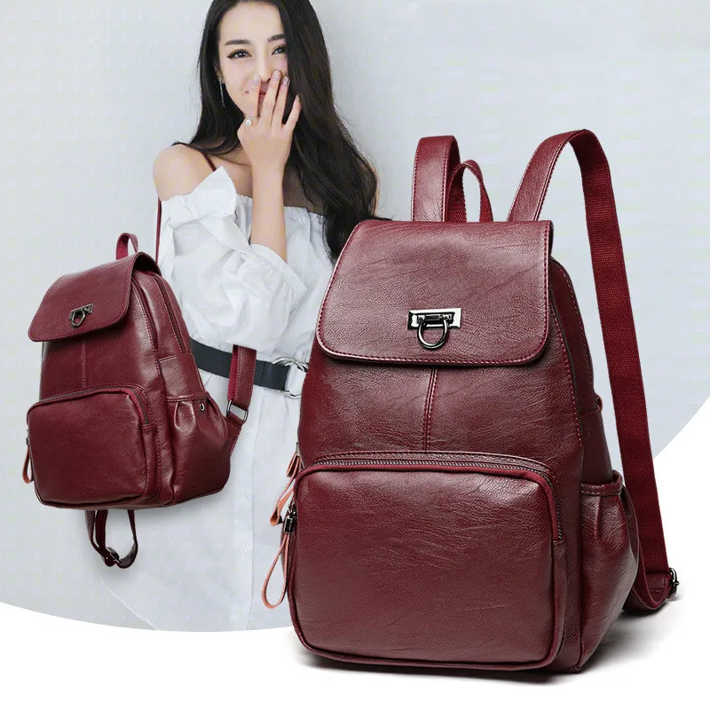 

Fashion Genuine Leather Backpack Women Casual Travel Backpack Middle School Student Schoolbag Brand High Quality Female Backpack
