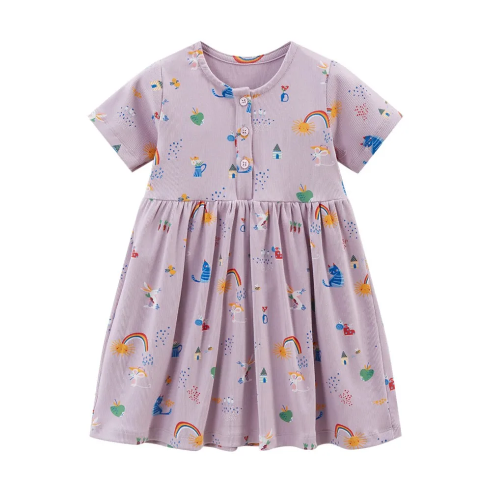 2025 Summer Princess Dress Baby Girls Cotton Purple Children 's Clothing Kid Clothes Cartoon Rainbow  Kids Dress