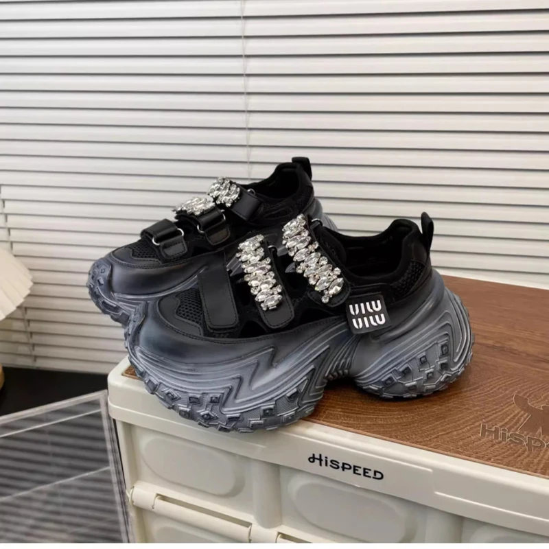 

Rhinestone Mesh Muffin Tire Thick Bottom Fashion All-match Comfortable Non-slip Breathable Casual Sports Women's Single Shoes