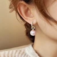 Advanced Geometric Round Micro Set Zircon Pink Pearl Pendant Earrings For Women 2025 Fashion Jewelry Accessories Girl’s Eardrop - Image 2