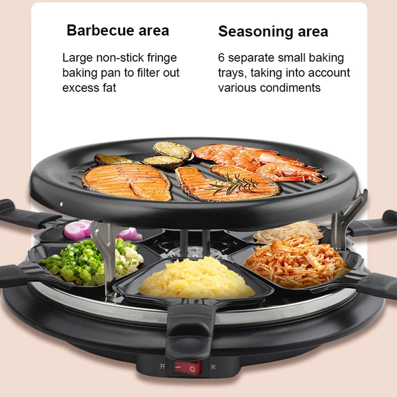 DMWD Household Electric Raclette Grill Machine Smokeless Griddle Non-Stick  BBQ Pan Bakeware Oven Outdoor Barbecue