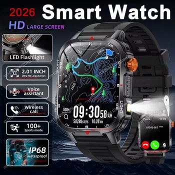 Smartwatch 2026 con Schermo da 2,01 Pollici, Luce LED, Bussola, Chiamate BT, IP68, Assistente Vocale, per Sport all'Aperto, Fitness e Salute, Orologio Intelligente da Uomo Hw12