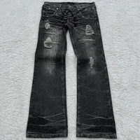 New retro double waisted lace up micro flared women pants streetwear Y2K washed high-quality design sense men and women jeans - Image 6