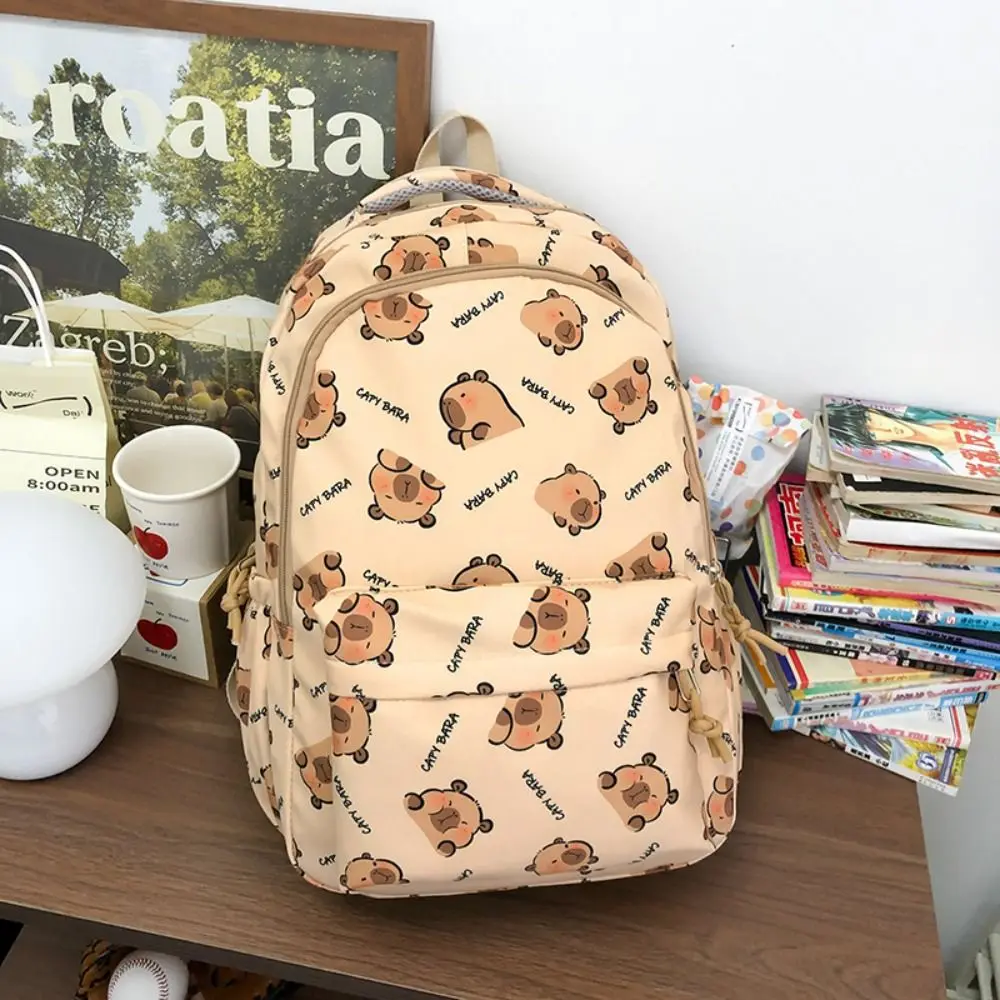 Portable Large Capacity Capybara Backpack Animal Korean Style Capibara Shoulder Bag Zipper Printed Cartoon School Bag Outdoor