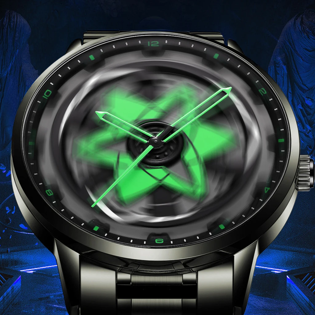 Brand Men Watch Creative Spinning Racing Series Clock Stainless Steel Sports Quartz Movement Waterproof Watch For Men_voghion.com