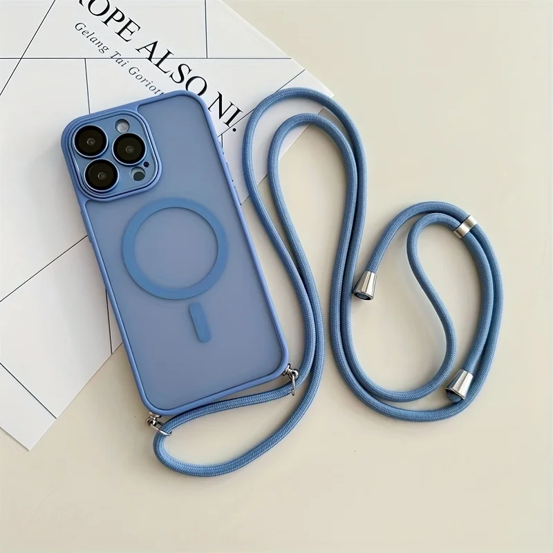 Magnetic Phone Case with Adjustable Crossbody Strap - Durable Hard Material
