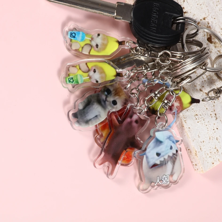Creative Cute Banana Cat Meme Keychain Girl Students Funny Happy Love