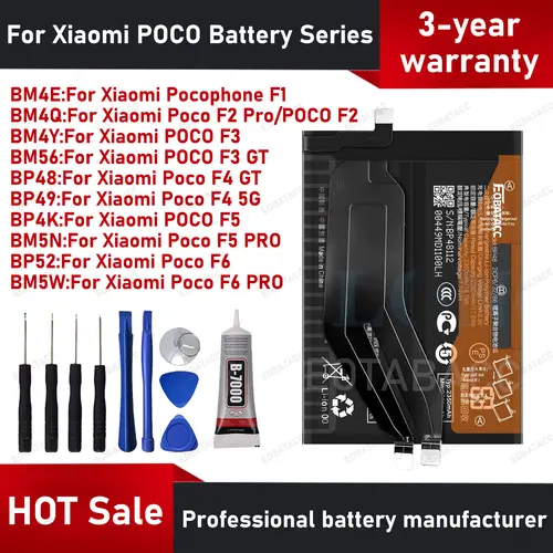 2026 Years New BP4K For Xiaomi Poco F1/F2/F3/F5 PRO/F4 GT/F4 5G/F6 PRO/Poco F5 BP4K BP48 BM5N BM5W Battery Batería+ Free Tools