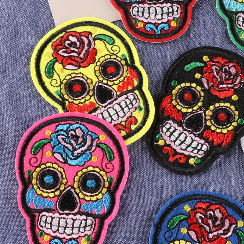 

5pcs Skull Patches Embroidered Badges Punk Hippie patches backpack Hat Stickers iron on transfer for clothing stitch stuff