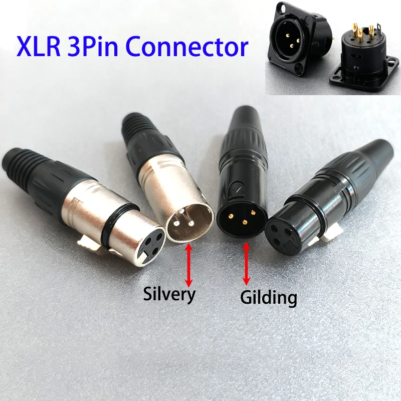 Cltgxdd HL XLR 3Pin Stecker/Buchse Mikrofon Audio Kabel Stecker Stecker Kanone MIC Kabel Termination Schwarz Silber Mikrofon Stecker