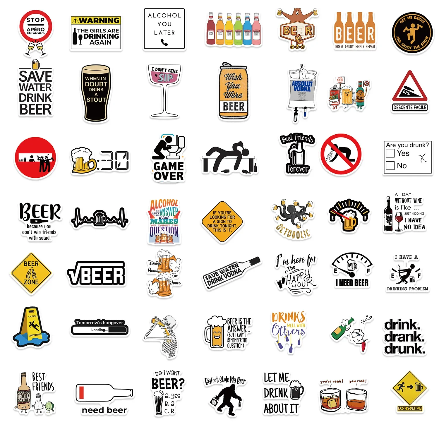 Label Stickers 10/30/50PCS Funny Alcoholism Vodka Beer Wine Drunk Meme Stickers Waterproof Fridge Phone Diary Car Motorcycle Decoration Sticker