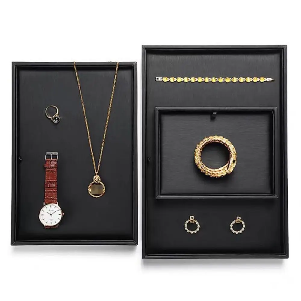 Stackable Black Jewelry Display Tray with Multi-Compartment Storage