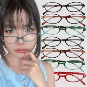 Y2K Women's Retro Oval Glasses Girls Red Green Frame Glass Eyewear Decorative Computer Anti-blue Eyeglasses with Seaside Driving