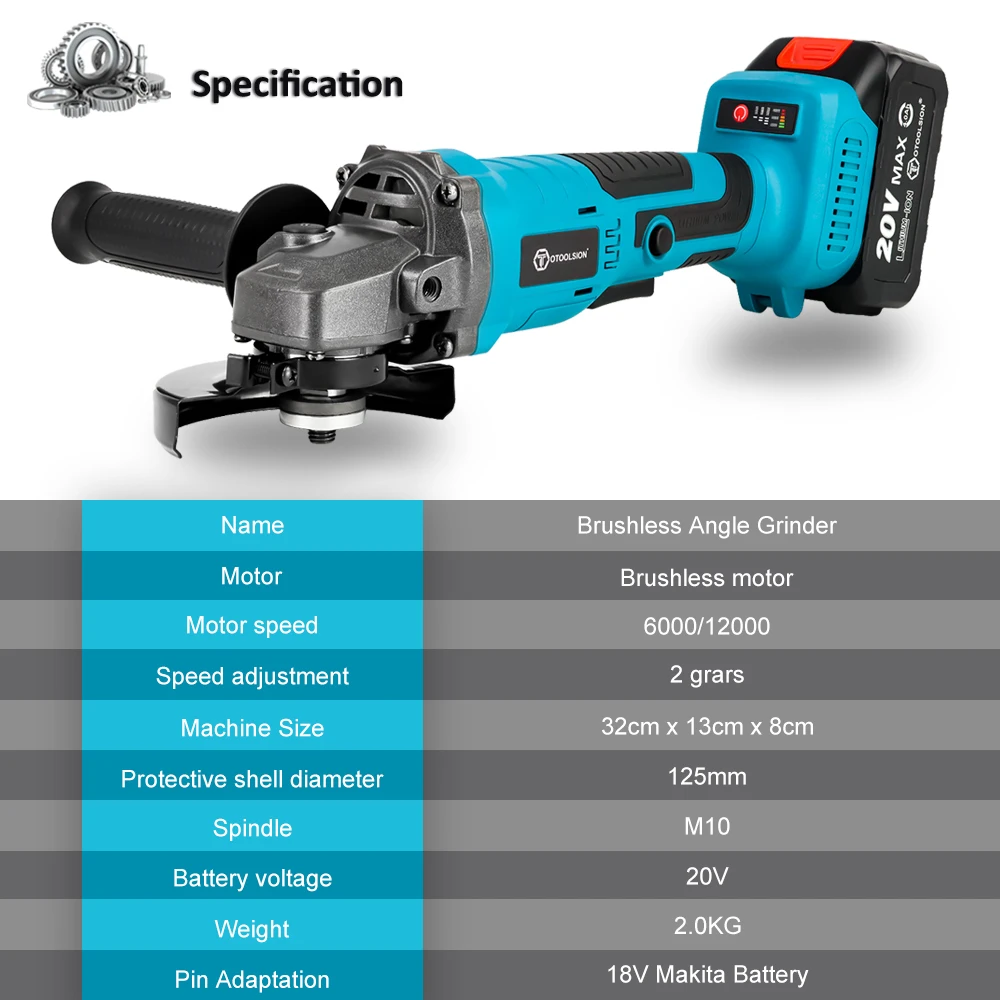 Powerful Electric Brushless Angle Grinder with 20V Cordless Lithium Ion Battery for Cutting and Grinding Abrasive Cutting-Off 4