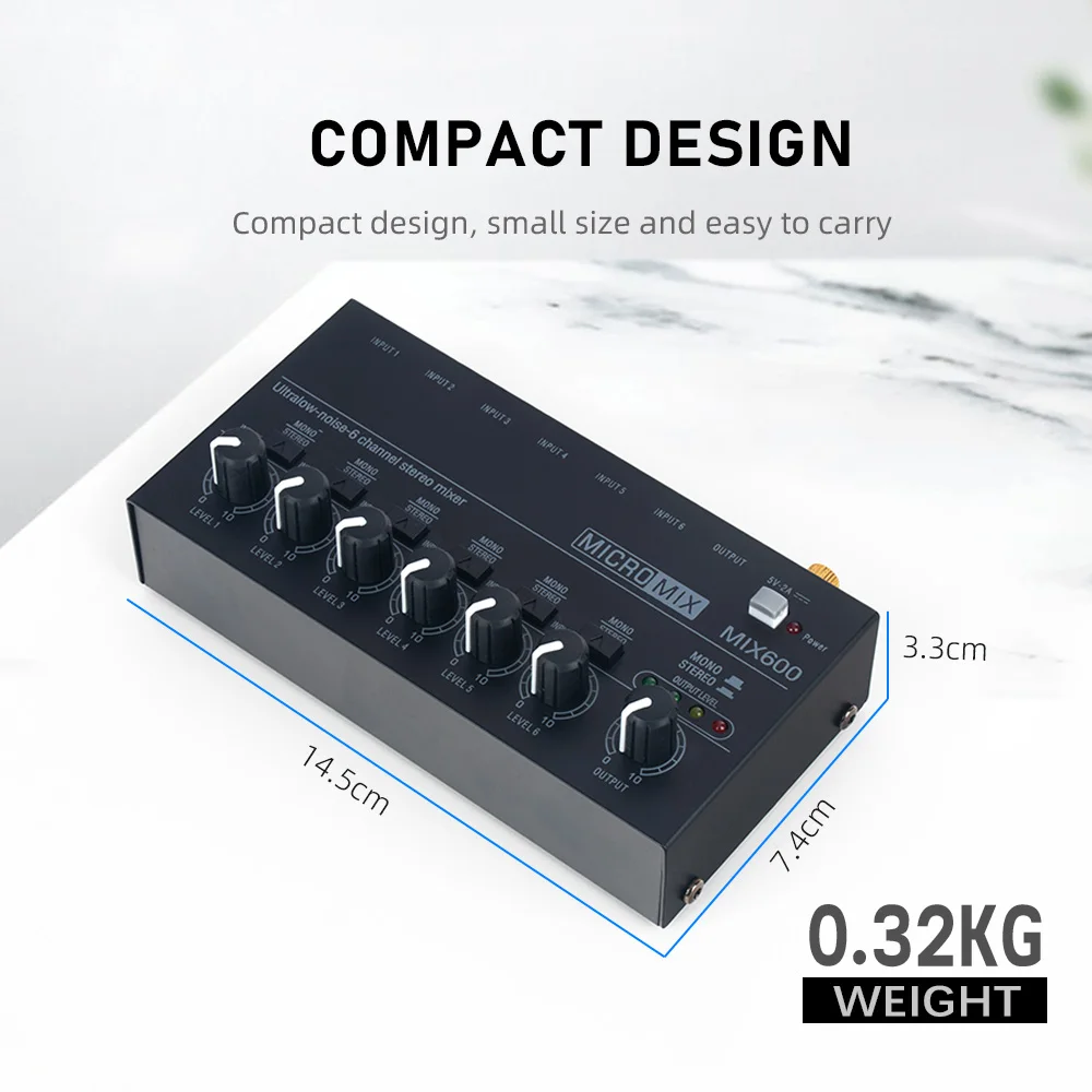 Audio Mixer Ultra Compact Mixer Mini DJ Low Noise 6 channel Sound Mixer Professional KTV Sound Stereo Guitar musical instrument