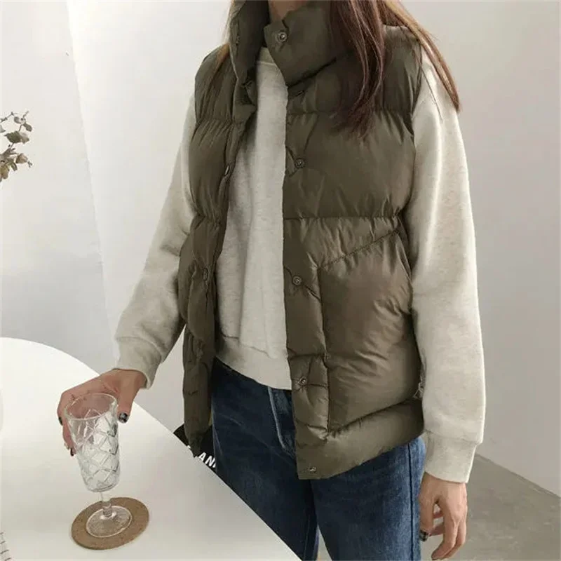 

Jacket Vest Autumn Winter Cotton Women Loose Coat Vest Sleeveless Jacket Plus Size Short Korean Stand-up Collar Jacket