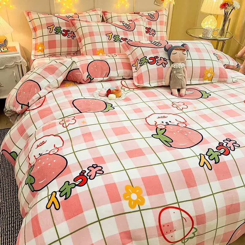 

Warm Bedding Set Short Plush Soft Duvet Cover Flat Sheet Pillowcases Twin Queen Size Bed Linen Boys Girls Cute Home Textile