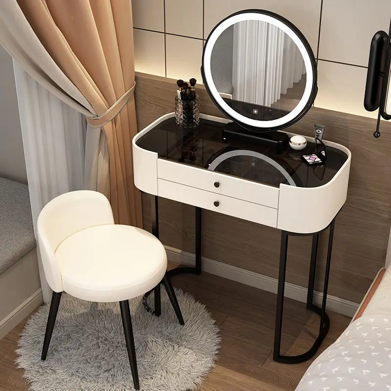 

Modern Solid Wood Dressing Table Set All In One Cosmetic Table Rock Slab Countertops Smart Led Makeup Mirror Bedroom Furniture