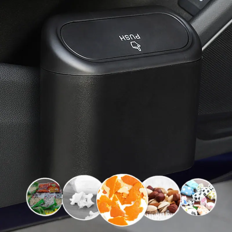 

Organizer Car Clamshell Trash Bin Hanging Vehicle Garbage Dust Case Storage Box Black ABS Square Pressing Trash Can Universal