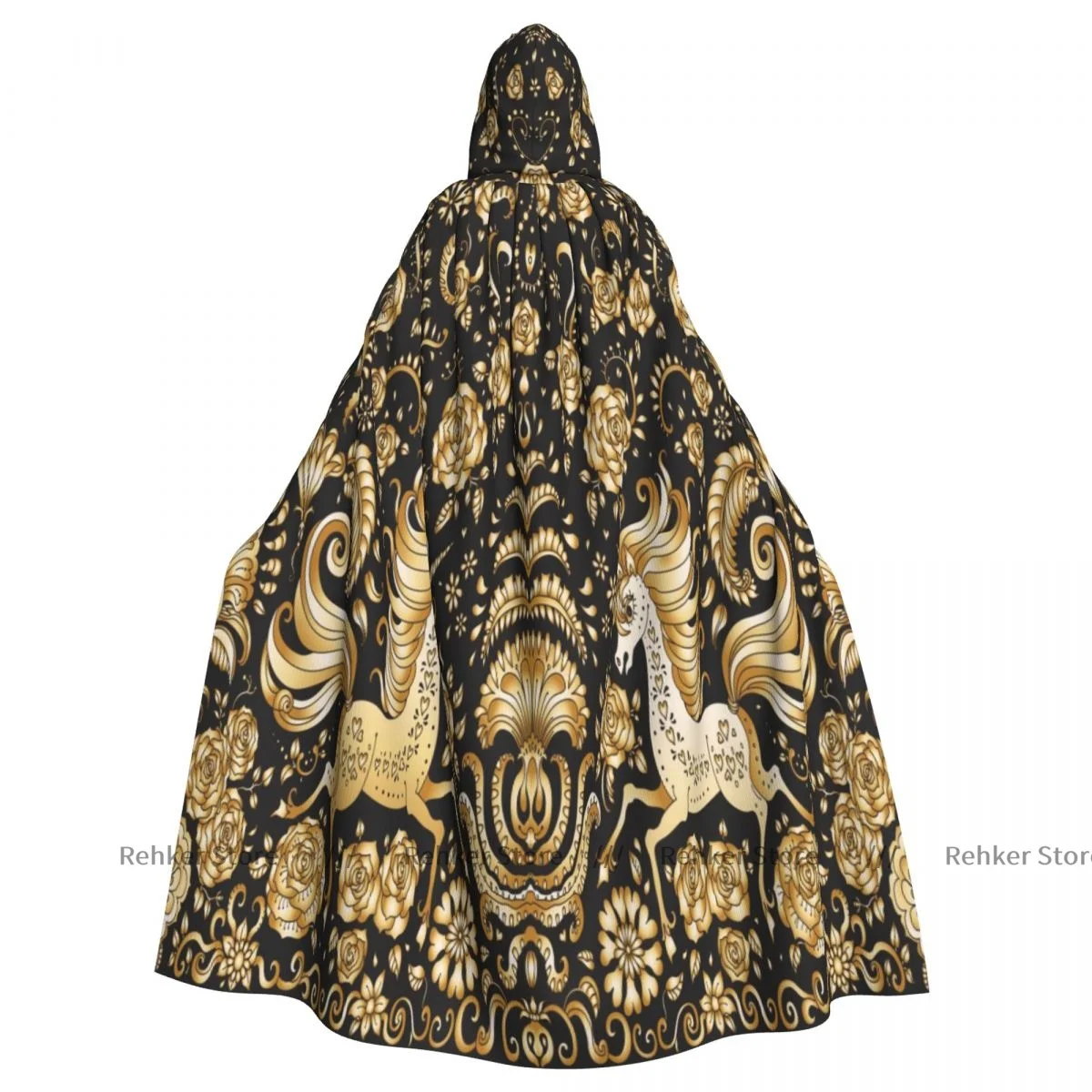 

Gold Unicorn Hooded Cloak Coat Halloween Cosplay Costume Vampire Devil Wizard Cape Gown Party