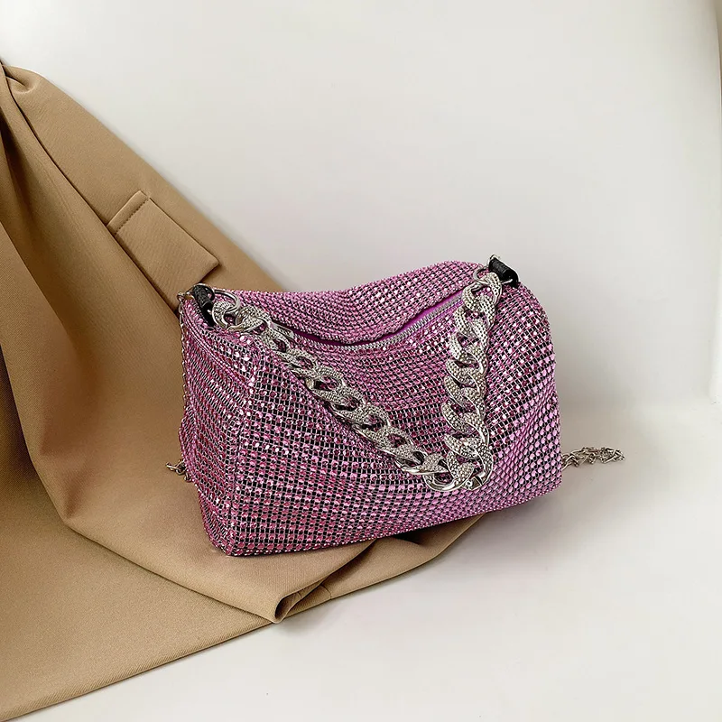 Luxury Designer Shiny Shoulder Bag Shining Evening Clutches Handbag Party Purses Gold Silver 2023 New Women's Bag - Image 6