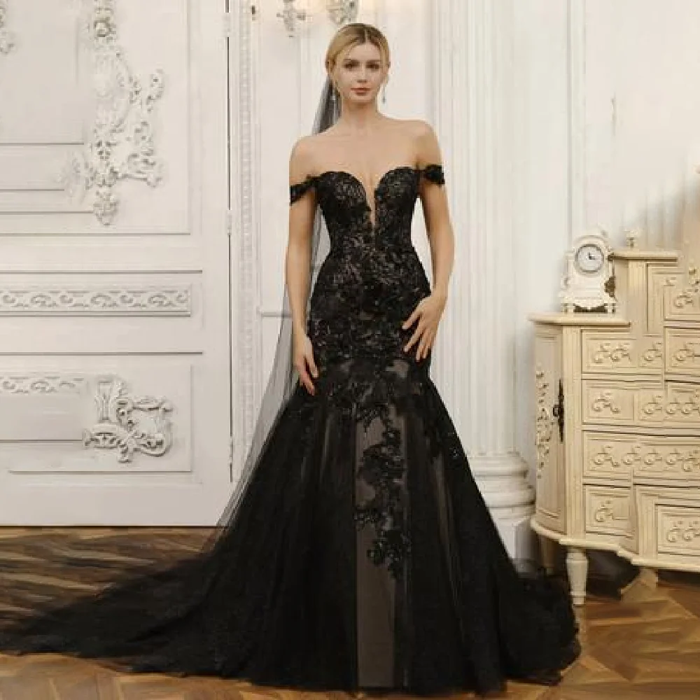 

Вечерние платья AIOVOX с юбкой-годе, очаровательные изысканные черные платья с открытыми плечами, Кружевная аппликация в виде цветка, الحالحالحالحالحلات 2024