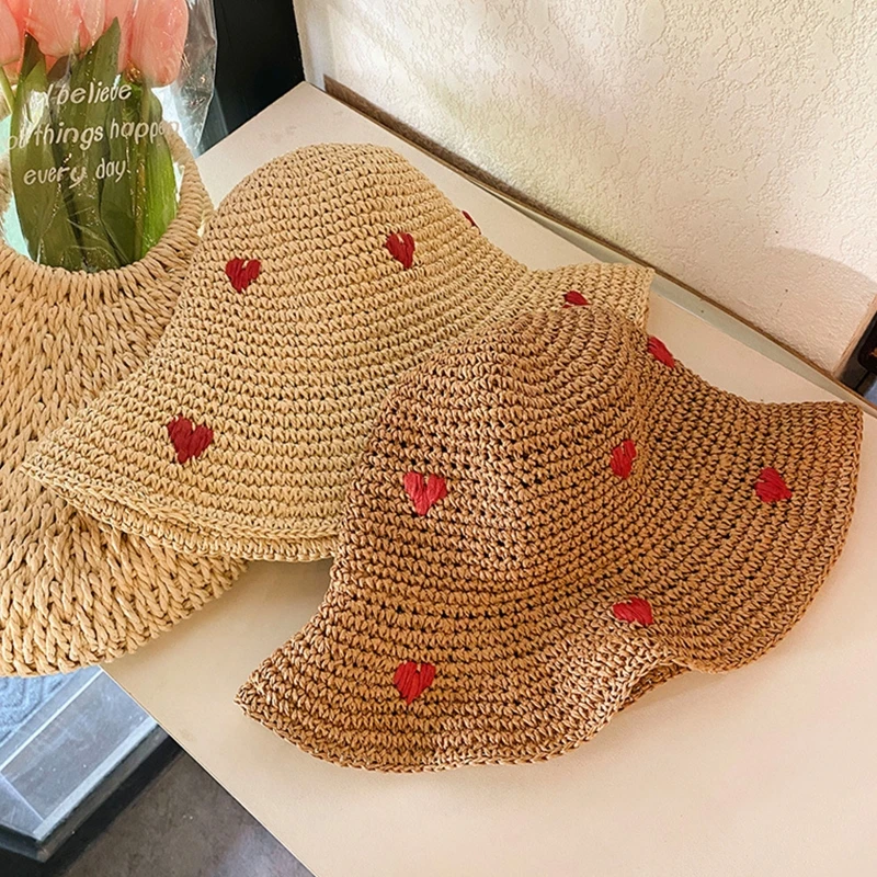 Women's Heart Pattern Wide Brim Crochet 