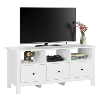 Getone White TV Stand Cabinet, TV Table with 3 Drawers and 3 Open Shelves for Living Room 108x40x50cm