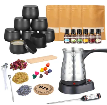 Kit de fabrication de bougies avec fondre de cire, fournitures complètes pour la fabrication de bougies, comprenant un pot de fusion, une cire de soja, un pot de fusion, des parfums et des colorants 1