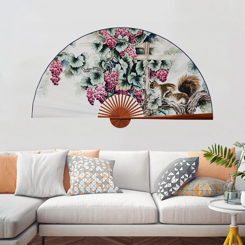 

Decoration Hang wall Fan National Customs Wedding Arrangement Handmade Large Hanging Hotel Restaurant Wall Paper Folding Fan