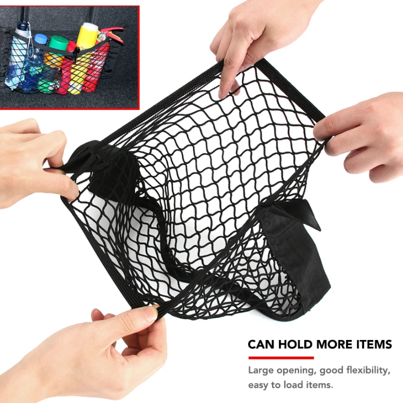 Car Back Rear Mesh Trunk Seat Elastic String Net Universal Storage Bag Pocket Cage Auto Organizer Seat Back Bag 1Pc